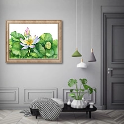 «Священный цветок лотоса с листьями, бутоном и коробкой семян» в интерьере коридора в классическом стиле