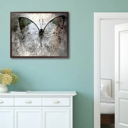 «Бабочка на серой гранж текстуре» в интерьере коридора в стиле прованс в пастельных тонах
