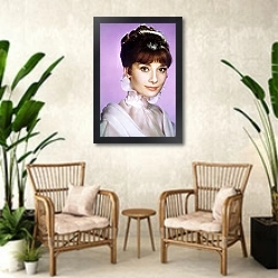 «Хепберн Одри 156» в интерьере комнаты в стиле ретро с плетеными креслами