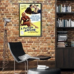 «Poster - A Foreign Affair» в интерьере кабинета в стиле лофт с кирпичными стенами