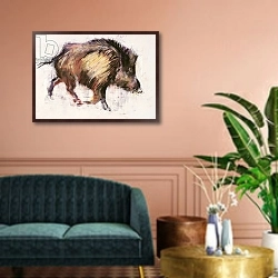 «Wild Boar Trotting, 1999» в интерьере классической гостиной над диваном