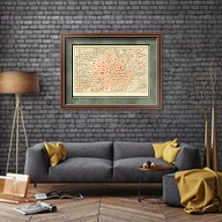 «Карта Штутгарта, конец 19 в.» в интерьере в стиле лофт над диваном