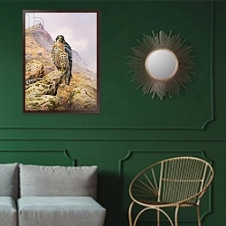 «Peregrine Falcon 3» в интерьере классической гостиной с зеленой стеной над диваном