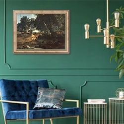 «Forest of Fontainebleau, 1834» в интерьере в классическом стиле с зеленой стеной