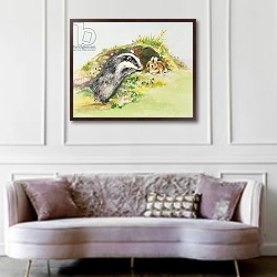«Badger and a Rabbit» в интерьере гостиной в классическом стиле над диваном