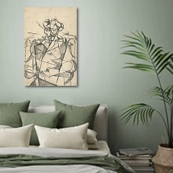 «Untitled [Cubist portrait of a seated man]» в интерьере современной спальни в зеленых тонах