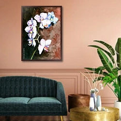 «Белая орхидея, акварель» в интерьере классической гостиной над диваном