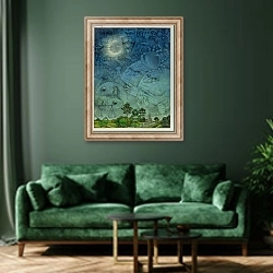 «Zodiac Sky» в интерьере зеленой гостиной над диваном