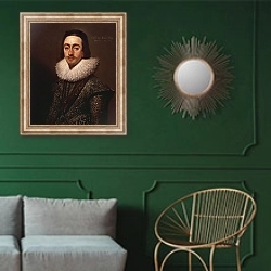 «'Charles I, as Prince of Wales'» в интерьере классической гостиной с зеленой стеной над диваном