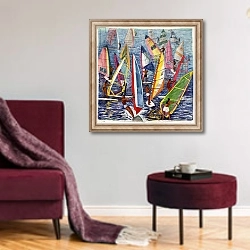 «Smooth Sailing, 1992» в интерьере гостиной в бордовых тонах