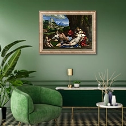 «Аллегория любви» в интерьере гостиной в зеленых тонах