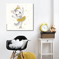 «Котенок - балерина» в интерьере детской комнаты для девочки с желтыми деталями