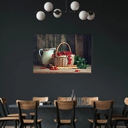 «Натюрморт с красной смородиной и кувшином» в интерьере столовой с черными стенами