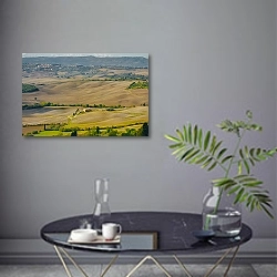 «Равнины Монтепульчано, Италия» в интерьере современной гостиной в серых тонах