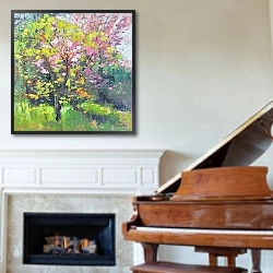 «Blossom Delight» в интерьере классической гостиной над камином