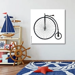 «Старомодный велосипед с разными колесами» в интерьере детской комнаты для мальчика в морской тематике