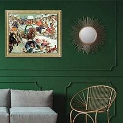 «Shrovetide, 1905» в интерьере классической гостиной с зеленой стеной над диваном