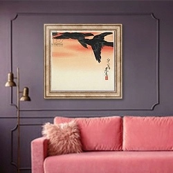 «Crows Flying at Sunset, c. 1888» в интерьере гостиной с розовым диваном