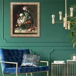 «Still Life, Vase of Flowers» в интерьере в классическом стиле с зеленой стеной