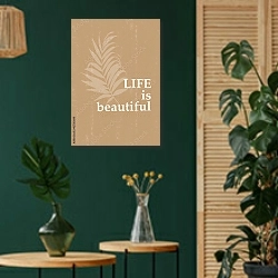 «Life is beautiful» в интерьере в этническом стиле с зеленой стеной