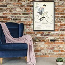 «Illustration for Le Rire 3» в интерьере в стиле лофт с кирпичной стеной и синим креслом