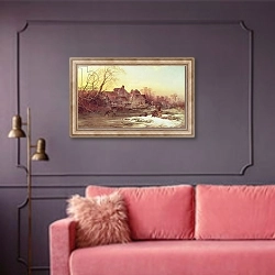 «Winter Scene 1» в интерьере гостиной с розовым диваном
