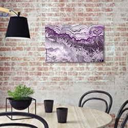 «Фиолетовая полоса в серой текстуре агата» в интерьере кухни в стиле лофт с кирпичной стеной