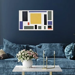 «Composition VIII» в интерьере современной гостиной в синем цвете