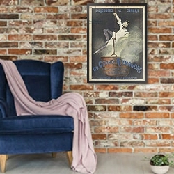 «The posters of Cappiello. Illustration for Le Rire» в интерьере в стиле лофт с кирпичной стеной и синим креслом