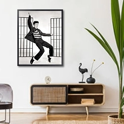 «Presley, Elvis (Jailhouse Rock)» в интерьере комнаты в стиле ретро над тумбой