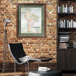 «Map of South America» в интерьере кабинета в стиле лофт с кирпичными стенами