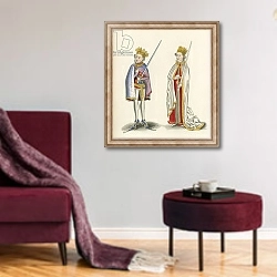 «King John and King Henry I, c 1440» в интерьере гостиной в бордовых тонах