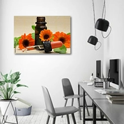 «Капли с пипеткой и цветки ноготков» в интерьере современного офиса в минималистичном стиле