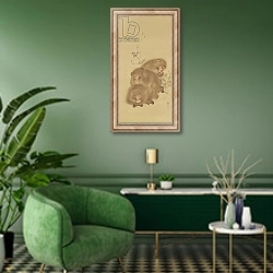 «Baboon Family» в интерьере гостиной в зеленых тонах