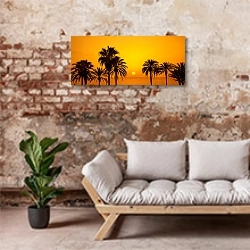 «Силуэты пальм на закате, Тенерифе, Испания» в интерьере современной гостиной в стиле лофт