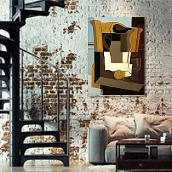 «Le Broc» в интерьере двухярусной гостиной в стиле лофт с кирпичной стеной