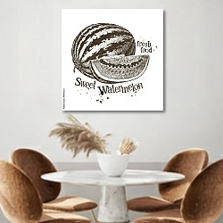 «Иллюстрация со спелым арбузом» в интерьере кухни над кофейным столиком