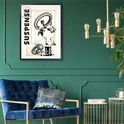 «Suspense» в интерьере зеленой гостиной над диваном