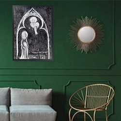 «Angel Gabriel, 2015,» в интерьере классической гостиной с зеленой стеной над диваном