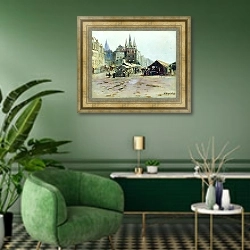 «Базар» в интерьере прихожей в зеленых тонах над комодом