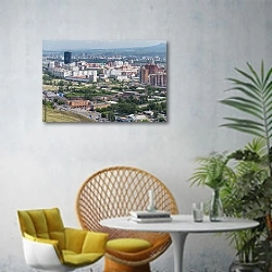 «Россия, Красноярск. Современный город» в интерьере современной гостиной с желтым креслом
