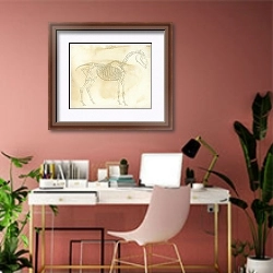 «Анатомия лошади» в интерьере современного кабинета в розовых тонах