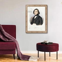 «Theodor Fontane, 1843» в интерьере гостиной в бордовых тонах
