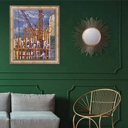 «The Building Sites of Paris, Boulevard de la Madeleine; Les Chantiers de Paris, Boulevard de la Madeleine,» в интерьере классической гостиной с зеленой стеной над диваном