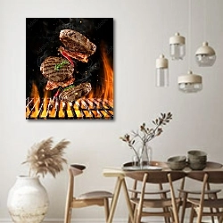 «Летающие котлеты над огнем» в интерьере кухни в стиле ретро над обеденным столом