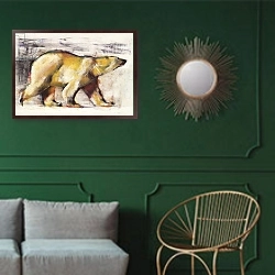 «Polar Bear» в интерьере классической гостиной с зеленой стеной над диваном