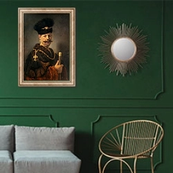«A Polish Nobleman, 1637» в интерьере классической гостиной с зеленой стеной над диваном