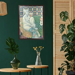 «The Scottish Model, 1990» в интерьере в этническом стиле с зеленой стеной