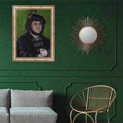 «Портрет Йохана Стедфаста» в интерьере классической гостиной с зеленой стеной над диваном