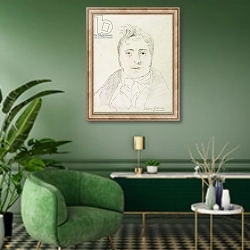 «John Sell Cotman, 1810» в интерьере гостиной в зеленых тонах